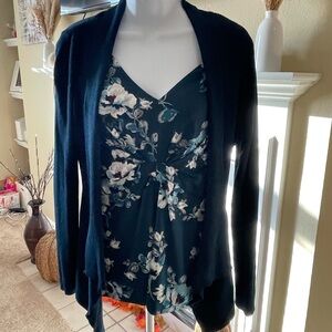 White House Black Market Floral Top and matching Cardigan, Medium